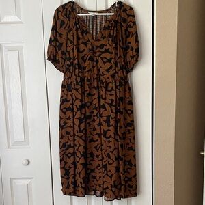 Terra & Sky Brown and Black Abstract Midi Dress
